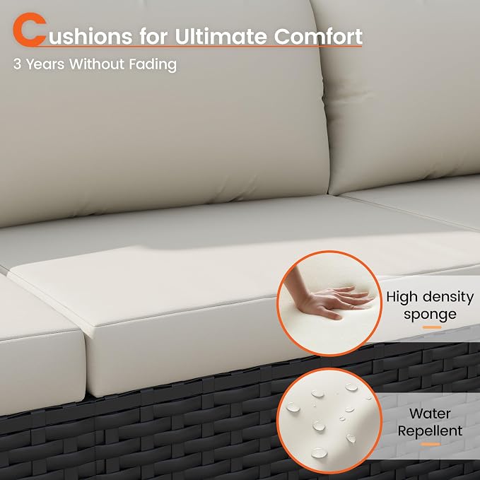 Patio Furniture Set, 7-Piece Outdoor Sectional All-Weather Wicker Patio Conversation Set for Backyard, Garden, White