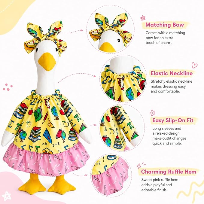 Back to School Porch Goose Outfit, 2Pcs/Set Yard Goose Clothes for 23" Statue Patio Lawn Garden School Classroom Decor