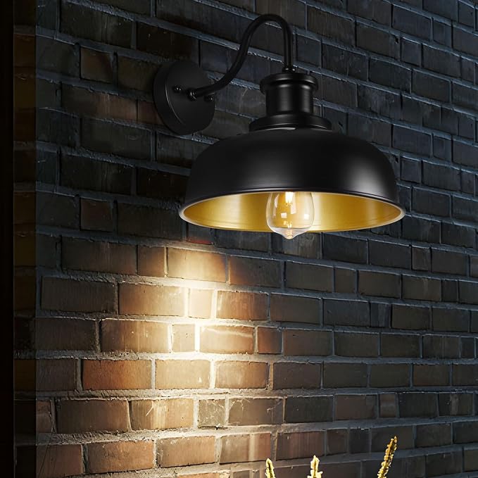Solar Barn Lights for Outside, Outdoor Wall Light Solar Powered, Farmhouse Exterior Wall Sconces, Industrial Outside Lighting Fixture, Rustic Lanterns Work with Gooseneck Barn Shed Coop Patio
