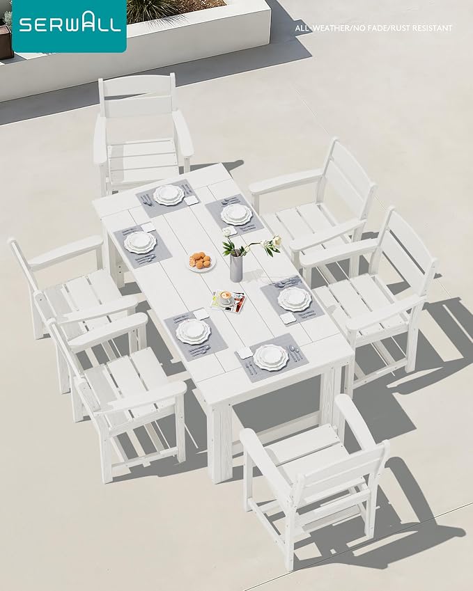 SERWALL HDPE Outdoor Dining Table and Chairs Set for 4 | with Oversized Chair Seat