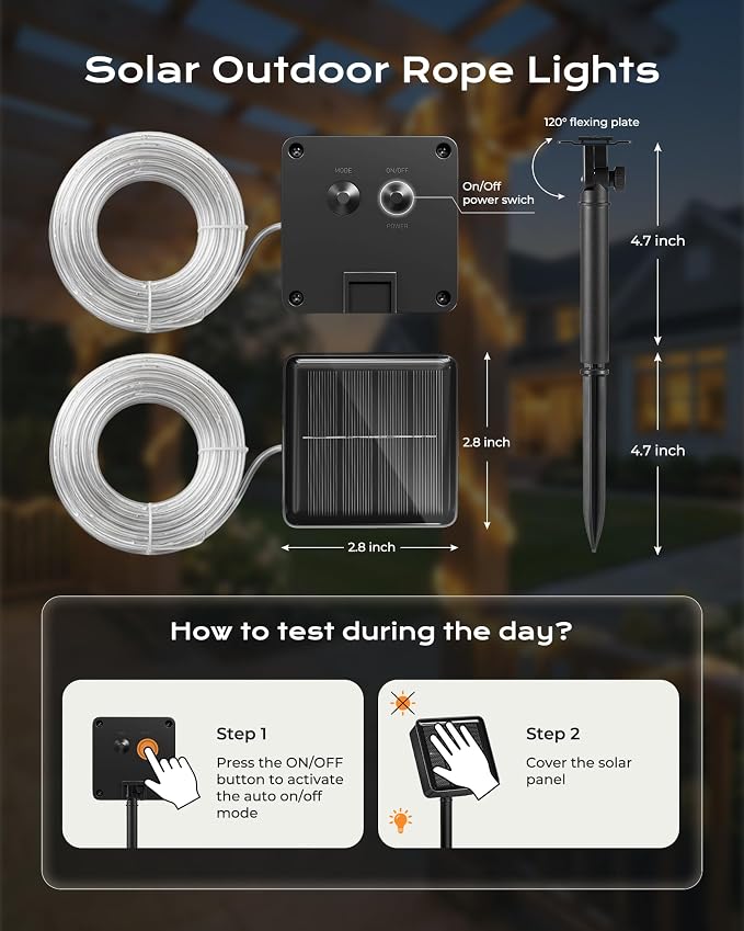 Brightown 2 Pack Total 78FT 200LED Warm White Solar Rope Lights Waterproof | IP65 waterproof solar fairy lights with 8 lighting modes, solar powered, perfect decor for yard, garden and outdoor tree