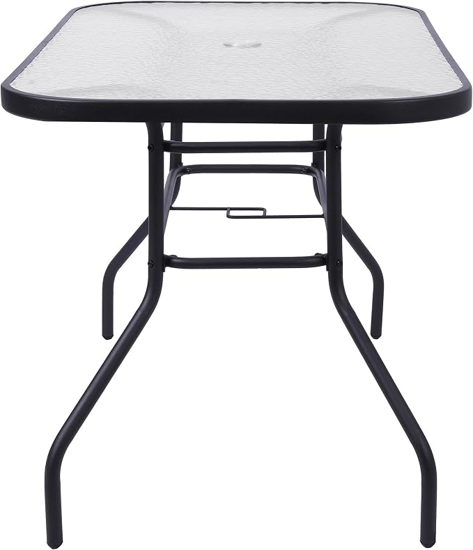 Flash Furniture Lila Commercial 5-Piece Outdoor Dining Set, Tempered Glass Patio Table with Umbrella Hole, 4 Triple Slat Chairs, 47", Black
