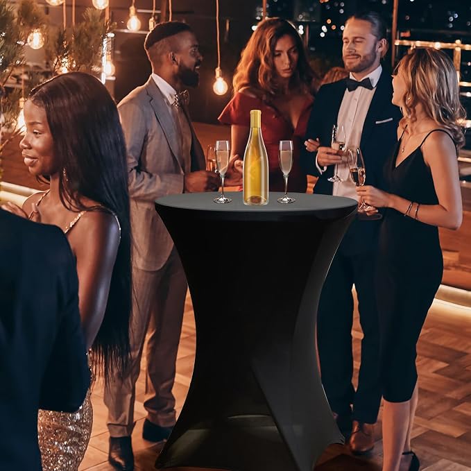 Camp Field 2 Packs Round Folding Cocktail Tables with Black Covers, 32 inch High Top Highboy Bar Height Tables, Portable Pub Bistro Furniture for Weddings, Parties, Events, Indoor Outdoor