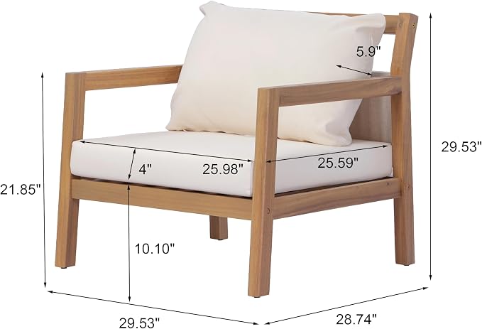Christopher Knight Home Pablo 4-Seater Patio Furniture Set with Removable Cushion, 4 Piece Outdoor Acacia Wood Conversation Set, Wooden Outdoor Sectional Sofa Set with Coffee Table,Light Teak+Beige