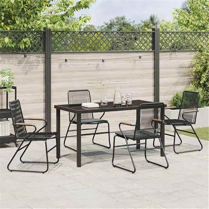 Afuera Living 5 Piece Patio Dining Set, Powder-Coated Steel, Black Finish, Rectangular Table with 4 Seats, UV-Resistant Durable Outdoor Furniture for Garden or Patio Dining