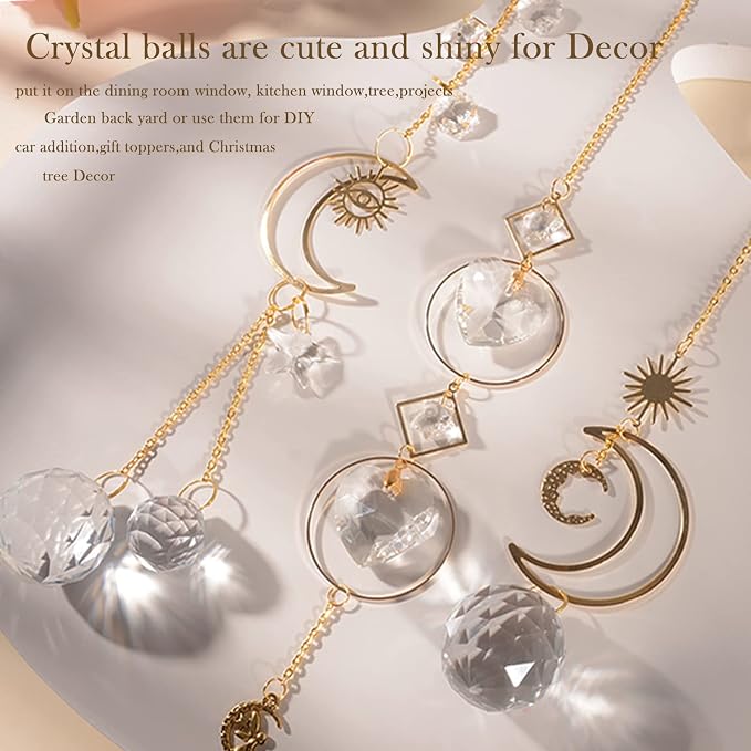 ilclviz Suncatcher Crystal Hanging Sun Catcher Prism with Chain Pendant Ornament Crystal Balls for Window
