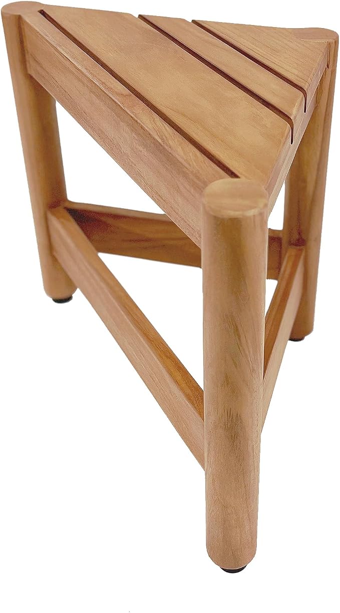 Asta Select Solid Teak Corner Shower/Bath/Outdoor Corner Foot Stool, Teak Wood Shaving Foot Rest, Teak Wood Shower Corner Table, Teak Accent Table, ST-50