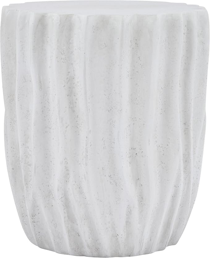 Christopher Knight Home Fairhill Outdoor Ribbed Side Table, Lightweight Concrete End Table, Accent Table with Wave Textured, Decorative Small Coffee Desk for Living Room Patio Balcony, Antique White