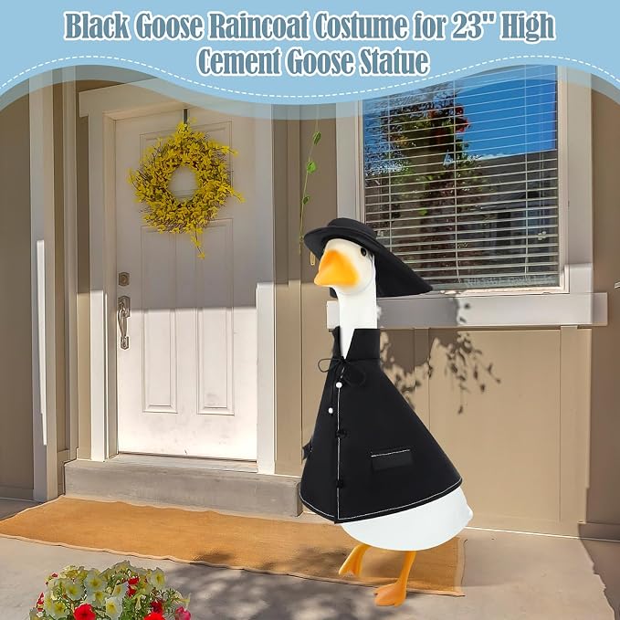 Porch Raincoat Goose Outfit - Lawn Goose Costume for 23'' High Cement Statue Cute Yard Clothes Black Patio Outdoor Garden Decoration