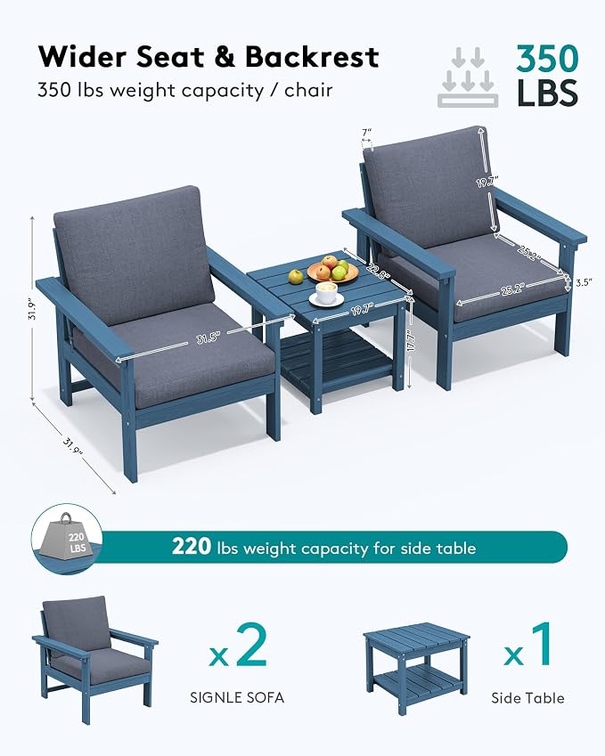 SERWALL HDPE Patio Conversation Set with Side Table
