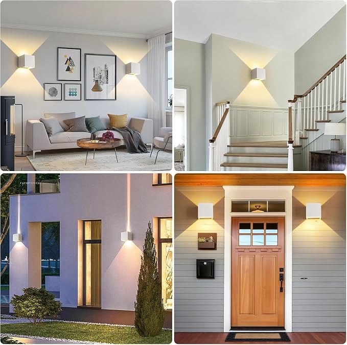 15W 3CCT Adjustable Up and Down LED Wall Sconce 4 Pack | White IP65 waterproof ETL certified 1300LM Exterior/Interior Lighting Fixtures for porches & patios