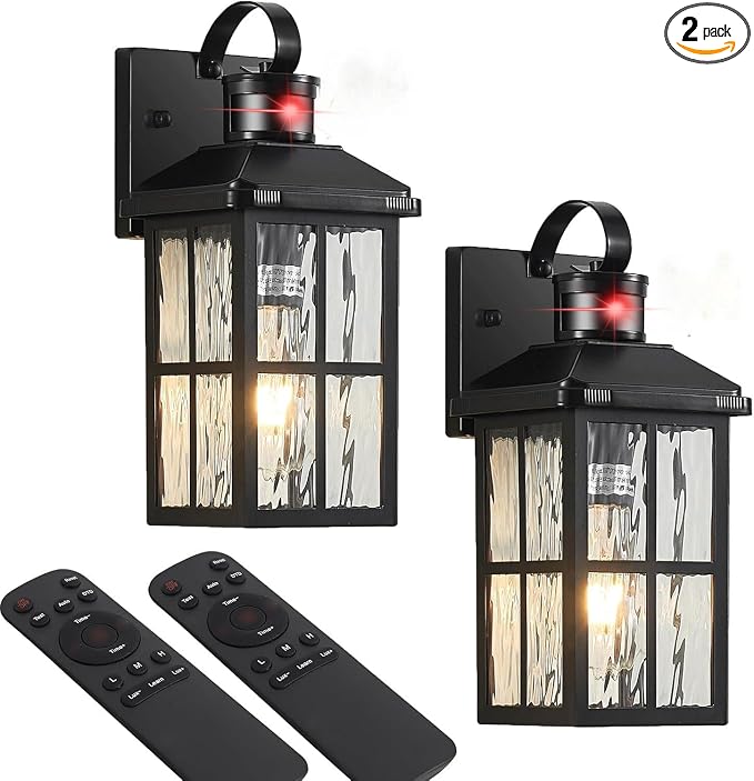 Porch Lights Outdoor with Remote, Motion Sensor Exterior Lighting Fixtures | 2 Pack Intelligent Outdoor Wall Lights, 4 Lighting Modes Outdoor Sconce Lights for House Patio Front Door Garage