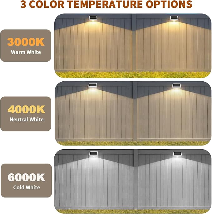 Solar Fence Lights 20 Pack, Outdoor Solar Lights with 3 Color Temperatures, IP65 Waterproof Wide-Angle LED Lighting for Fence, Patio, Yard, Deck, Wall, Garden (White)