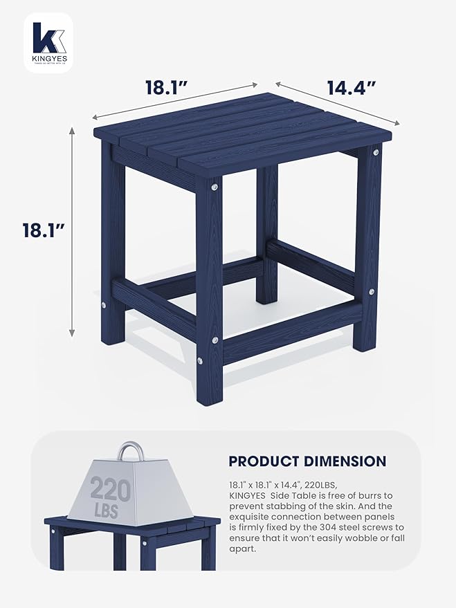 KINGYES Adirondack Outdoor Side Table, Navy