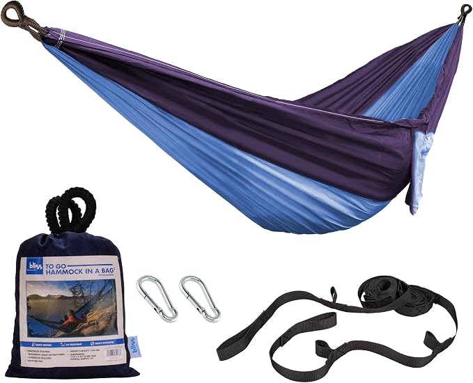 Bliss Hammocks BH-406XLS-N-RB Hammock in a Bag w/ Mosquito Net & Adjustable Tree Straps, 54-in. Wide, Weather & UV Resistant, 350 Lb. Capacity (Royal Bliss)