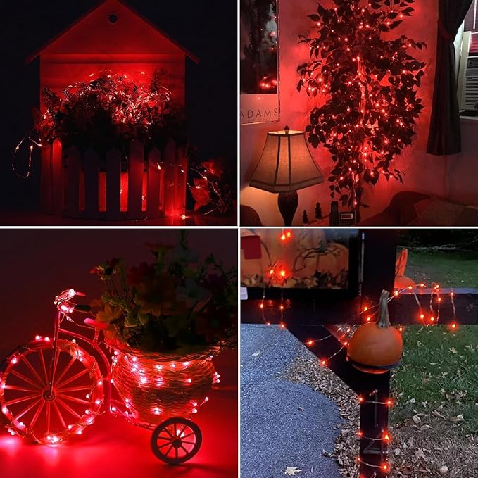 Lomotech Solar Fairy Lights Outdoor, 2 Pack Total 66ft 200 LED,Red | Solar String Lights Waterproof 8 Modes Twinkle Lights for Outdoor, Patio, Garden, Yard, Party, Wedding, Tree Decoration