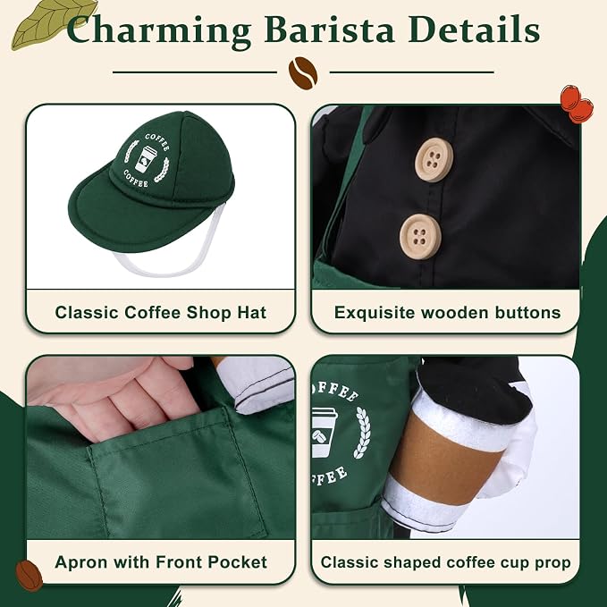 23 Inch Barista Porch Goose Outfits for Outdoor Garden Yard Decor | 3Pcs Coffee Theme Goose Clothes, Durable Weather-Resistant Fabric, Fun Decor Gift for Coffee Lovers