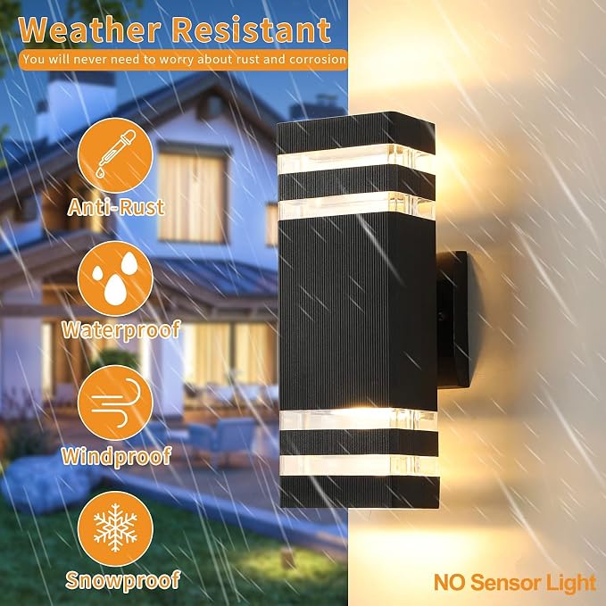 4 Pack Outdoor Wall Lights, Modern Exterior Light Fixture Wall Mount Black Outdoor Lights for House Waterproof Aluminum Up and Down Porch Lights Outdoor Wall for Porch Patio Garage, 2-Layer