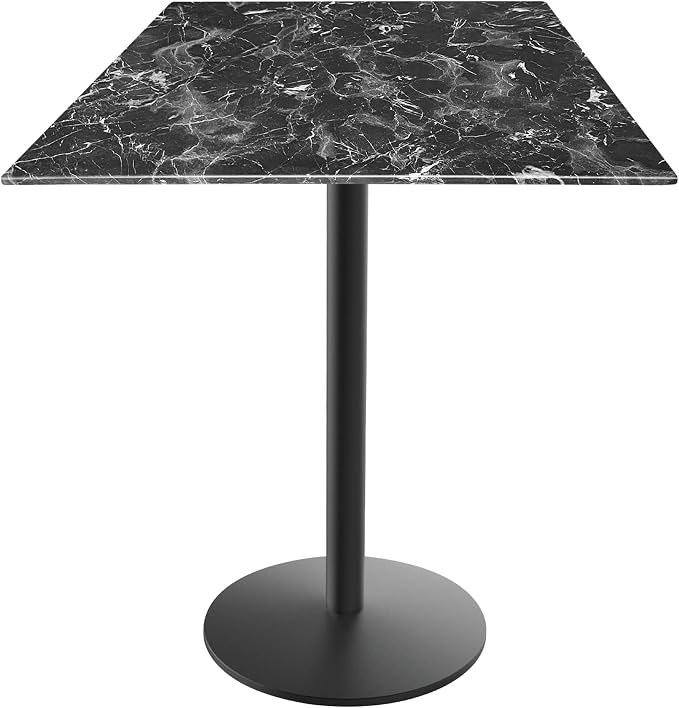 Holland Bar Stool Co. 36" Tall OD214 Indoor/Outdoor All-Season Black Wrinkle Table with 36" x 36" Square Black Marble EuroSlim Top