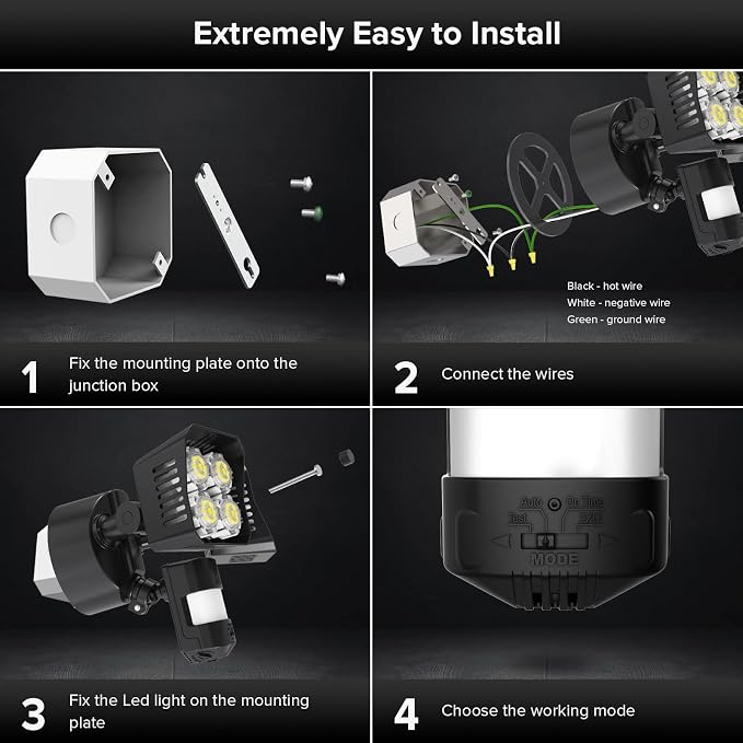 SANSI 36W 3600LM LED Motion Sensor Outdoor Light, IP65 5000K (Black) | 4 Modes Motion Lights for Outside, 350W Equiv LED Flood Lights Outdoor Security Lights for Backyard, Garage, Yard, Porch