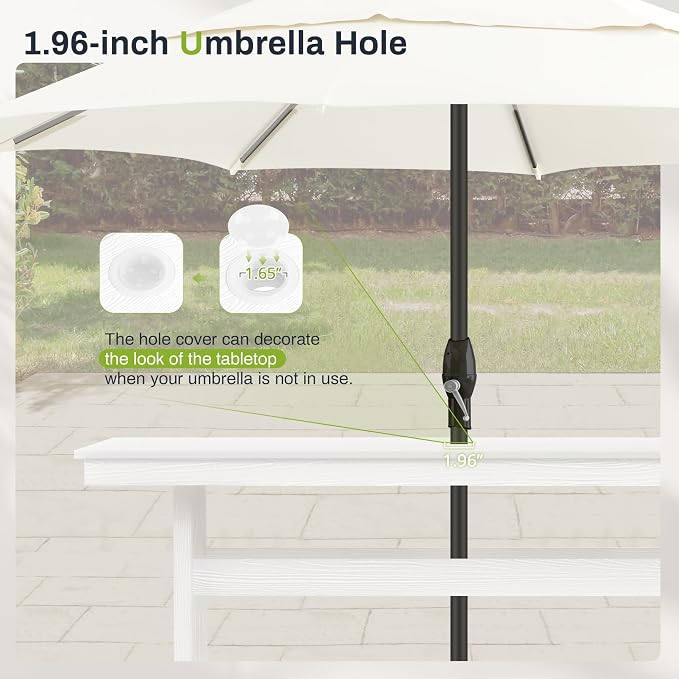 5 Piece Outdoor Dining Set, HDPS Patio Table and Chairs Set, 66" Patio Table with 1.96" Umbrella Hole & 4 Chairs, All Weather Furniture for Garden, Backyard, Poolside (White)