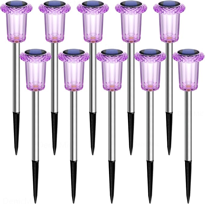 DenicMic Solar Halloween Lights Outdoor Waterproof 10 Pack Halloween Decor | Stake Lights for Yard Pathway Garden Patio Lawn Walkway Driveway, Auto On/Off Purple LED Halloween Decorations Outdoor