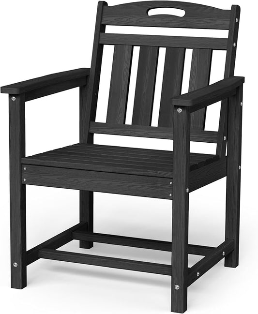 Patio Chairs, HDPE Outdoor Dining Chairs with Wide Seat, All Weather Oversized Porch Chair for Garden, Backyard, Deck - Black