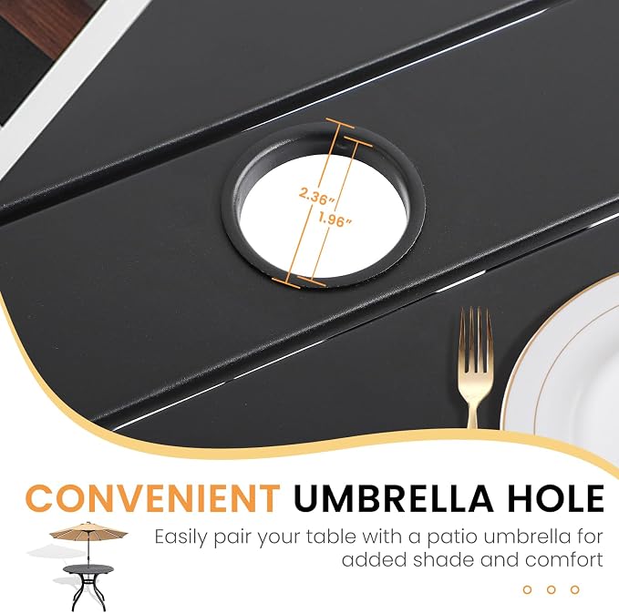 Patio Dining Table, 36" Patio Tables with 2.36'' Umbrella Hole, Outdoor Patio Table for Backyard, Garden, Black (36“ Round Table)