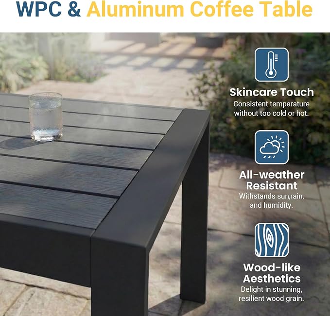Wisteria Lane 5 Pieces Aluminum Patio Furniture Set with Umbrella, All Weather Oversized Outdoor Furniture Set with Deep Seat and Back Cushion, Patio Conversation Sets Wide armrest, Light Gray & Gray