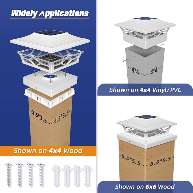 APONUO Solar Post Cap Lights with 8 RGB Colors and Multicolor Flow, Ultra-Bright Clear Lens, IP65 Waterproof for 4x4 5x5 6x6 Wood & Vinyl Fence Posts, 8 Pack White
