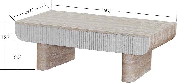 46.85" Faux Marble Coffee Table with Drawer Faux Travertine Pattern Rectangular Coffee Table for Living Room Wood Center Table Accent Tea Table for Apartment Office, Mars Pattern