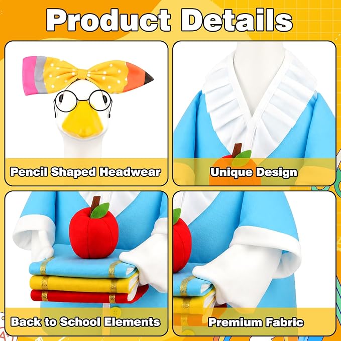 Back to School Porch Goose Outfits Teacher Goose Costume | for 23''H Plastic/Cement Statues, Lawn Patio Garden Yard School Classroom Decor