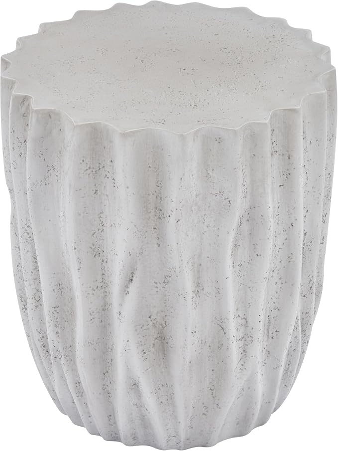 Christopher Knight Home Fairhill Outdoor Ribbed Side Table, Lightweight Concrete End Table, Accent Table with Wave Textured, Decorative Small Coffee Desk for Living Room Patio Balcony, Antique Grey