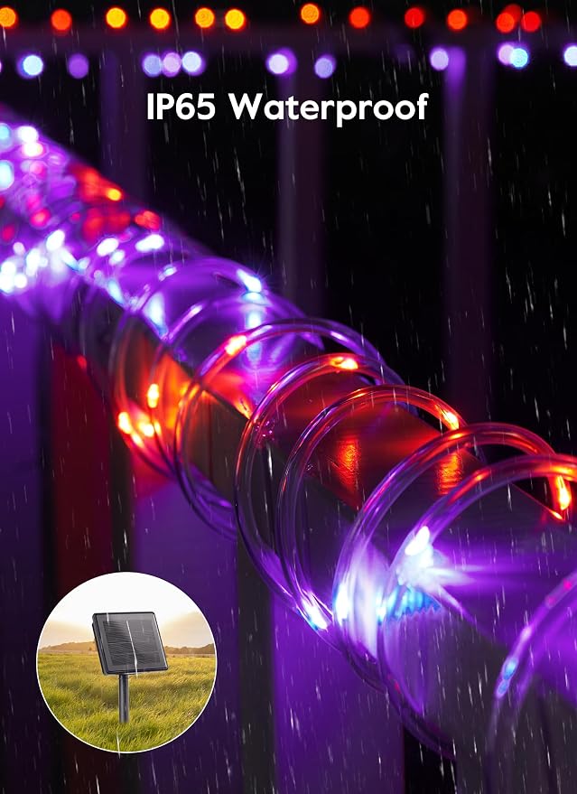 Brightown Solar Halloween Lights Outdoor, 39FT 100 LED, Orange & Purple | IP65 Solar Fairy Lights with 8 Lighting Modes, Halloween Decoration Outdoor for Party Garden Yard Holiday Tree Decoration