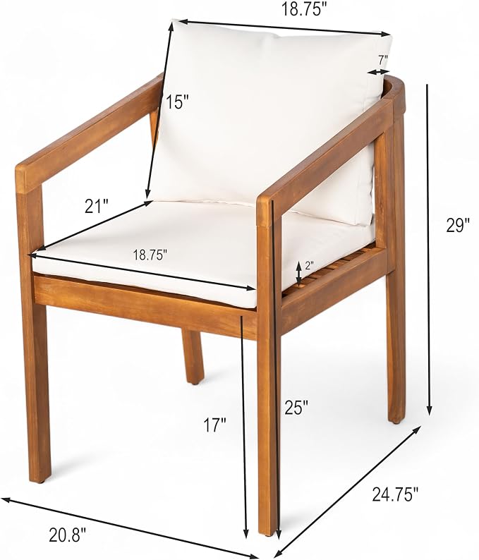 Christopher Knight Home Linda Patio Acacia Wood Dining Table Set for 4, Outdoor Rectangular Dinner Table and Chairs Set with Slatted Panel Design, Outdoor Furniture Set for Garden, Natural