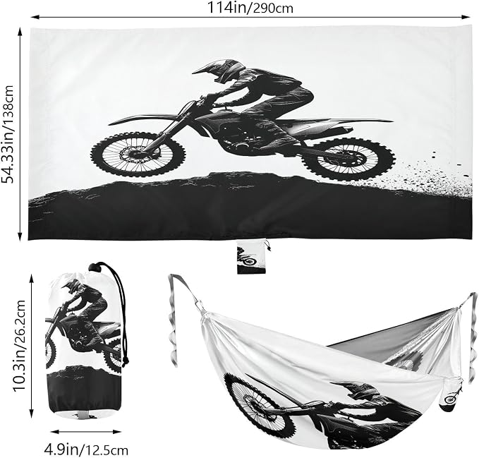Motocross Racer Camping Hammock, Portable Lightweight Single Hammock with Tree Straps and Aluminum Carabiners, 114" x 54" Travel Hammock for Hiking Backpacking Beach
