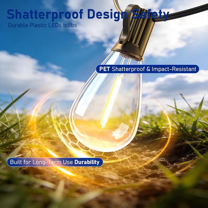 70FT Outdoor String Lights with Remote & Dimmable, 24+1 Shatterproof Waterproof Bulbs, Dimmable Outside Hanging Patio Lights for Backyard, Porch, Deck, Garden 2700K Warm White