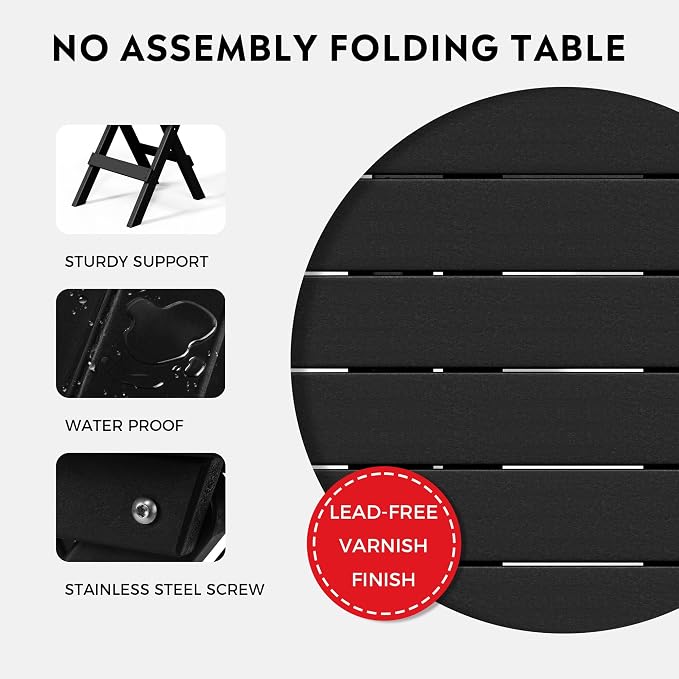 Costaelm Outdoor Bistro Table, Patio Round Portable Folding Bar Height Table Tall Balcony Pub Small High Top for Front Porch Deck, Backyard, Garden, Black