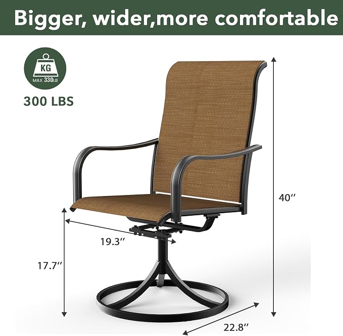 Patio 29" Heigh Rectangle Table Brown Swivel Chair Outdoor Dining Set Sty2 | 63"x38" Metal Table, 29" Heigh Table Top,All Weather; 6 Piece Swivel Chairs: High Back,Retro Armrest,Textilene Fabric,Rocking