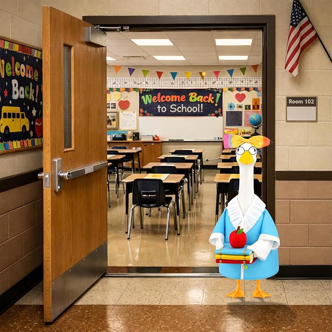 Back to School Porch Goose Outfits Teacher Goose Costume | for 23''H Plastic/Cement Statues, Lawn Patio Garden Yard School Classroom Decor