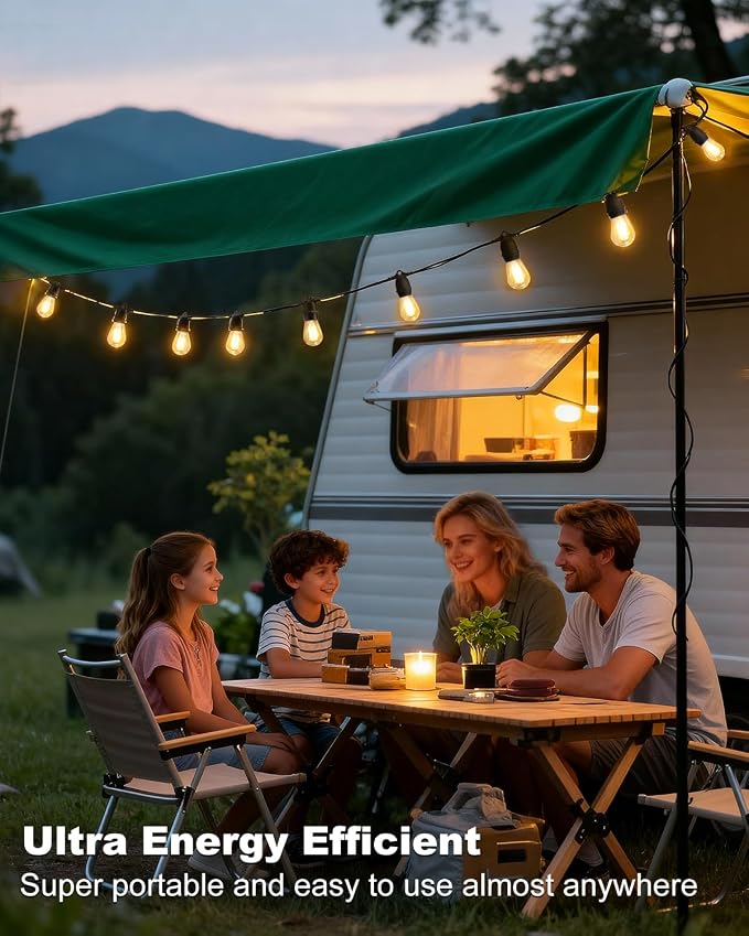 24.6Ft USB Powered String Lights,10 LED Bulb Waterproof&Shatterproof | Outdoor Camping String Light Dimmable Brightness with Swith for Tents,Patio,Backyard and Holidays,2700K Warm White