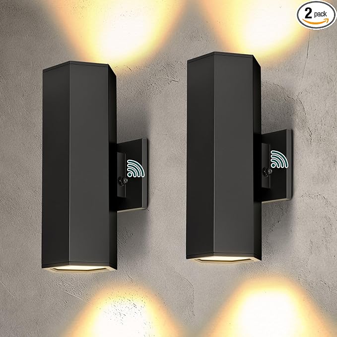 2 Pack Dusk to Dawn LED Outdoor Wall Lights, 3000K Warm White porch light | ETL Certified Matte Black Aluminum Wall Sconce, IP65 Waterproof Exterior Light Fixture for Front Porch, Garage, Patio, House