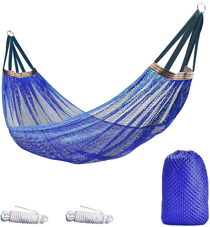 RANIT Outdoor Hammock, Super Soft and Breathable Nylon Mesh Hammock - Maximum Load of 650 LB (Blue)