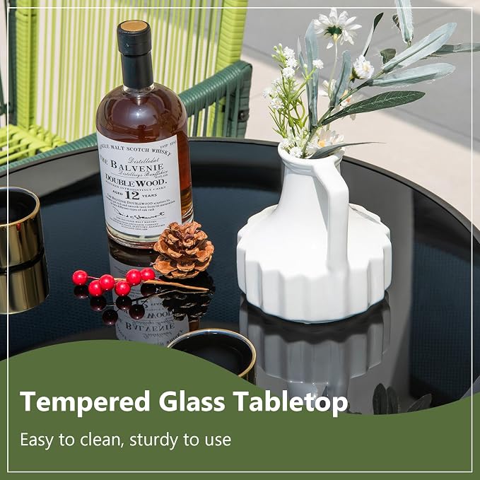 Tangkula 23 Inches Round Folding Table, Outdoor Patio Bistro Table with Tempered Glass Tabletop and Sturdy Metal Frame, Patio Side Table for Porch, Balcony, Deck