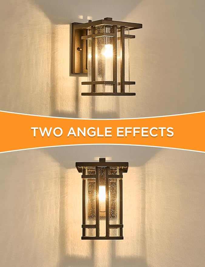 Retro Outdoor Wall Light Oil Rubbed Bronze Outside Wall Lamp with Seeded Glass Shade 10"H Exterior Light Fixtures Wall Mount IP65 Waterproof Outdoor Porch House Lighting Exterior Wall Sconces E26