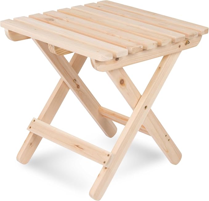 Shine Company Square Wooden Folding Solid Wood Side Table, Outdoor Adirondack Small Patio Table, Natural