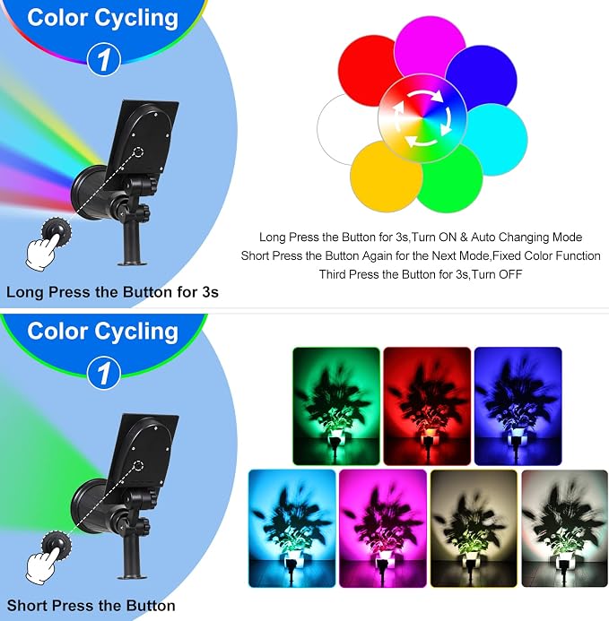 T-SUN Color Changing Solar Spot Lights Outdoor Waterproof, 7 LEDs, 2 Pack | 7 Color Changing Modes, IP65 Waterproof Dusk to Dawn Solar Uplights for Tree, Patio, Yard, Garden, Driveway, Pool Area
