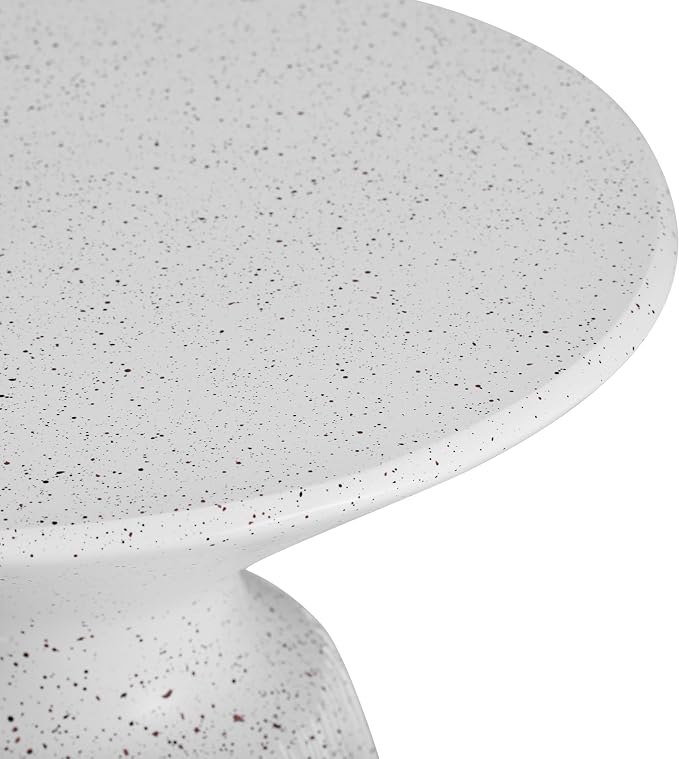 Modern Outdoor Side Table Round Concrete Side Tables with White Terrazzo-Speckled Decor,MGO Hourglass Patio End Table for Living Room Garden Balcony,Fully Assembled,White Marble