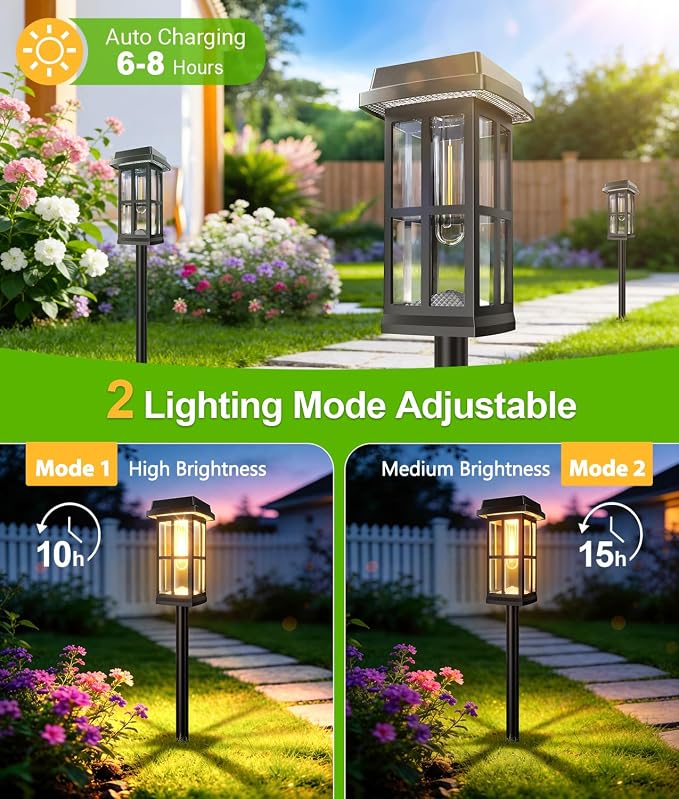 Ahaorigin 4 Pack Solar Pathway Lights Outdoor, 2 Lighting Modes Waterproof Solar Lights Outdoor, Sturdy Metal Rods, Brighter Up to 15Hrs Outdoor Path Lights for Yard Walkway Driveway Sidewalk Garden