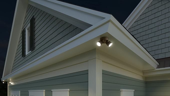 Lithonia Lighting HomeGuard 2-Light LED Outdoor Flood Lights, 3-In-1 CCT | Dark Bronze Dusk to Dawn Outdoor LED Lights, Adjustable Lumens Selectable CCT Round Heads HGX LED 2RH ALO SWW2 120 PE DDB
